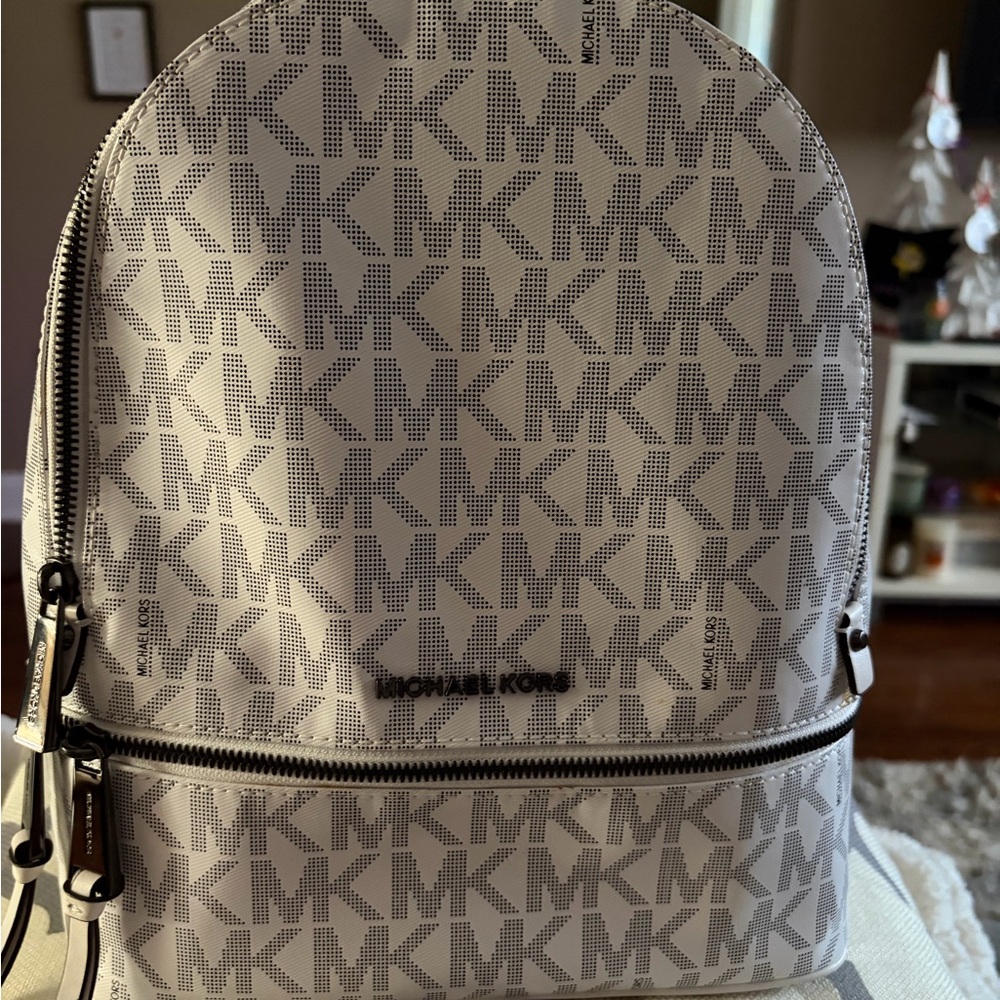 Michael Kors White and Gray Monogram Backpack